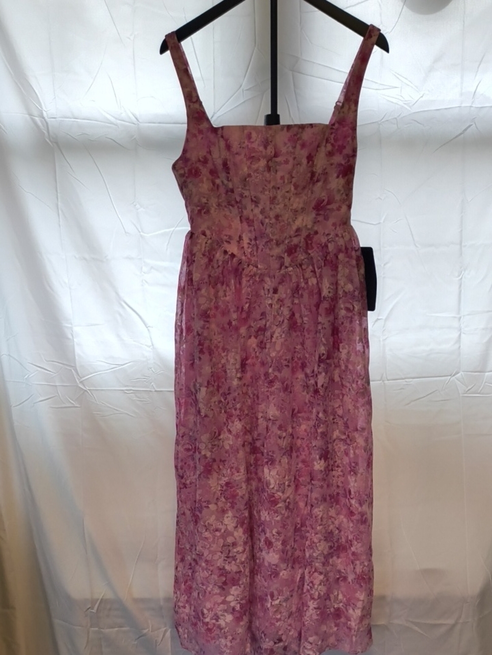 Lulu's Pink Floral Square-Neck Midi Dress